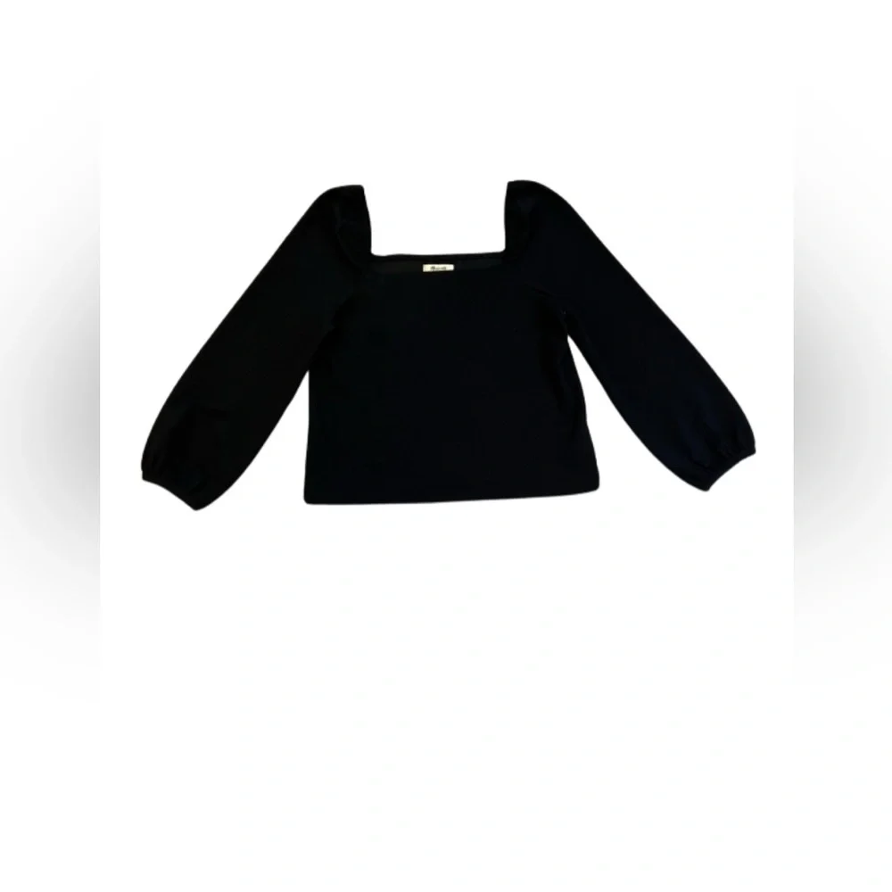 Madewell Black Square Neck Long Sleeve Puff Blouse